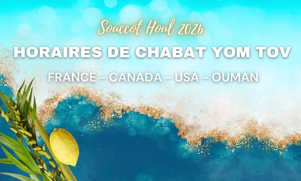 Horaires HOUL Chabbat Souccot 1 – Vendredi 25 au 27 Septembre 2026